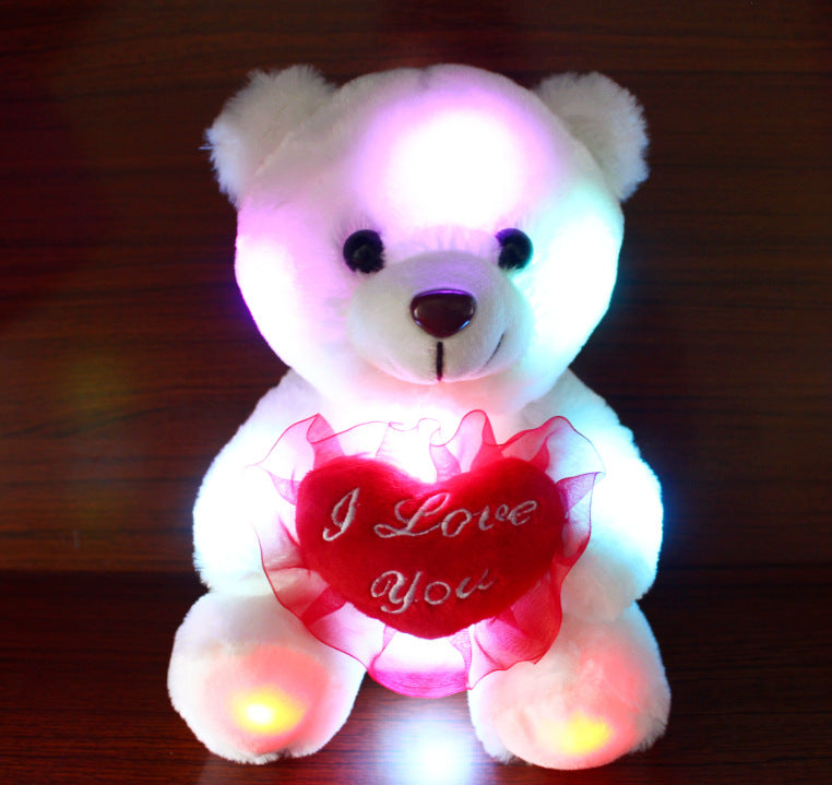 Love Colorful Luminous Bear Recording Hug Plush Toy Doll Birthday Gift