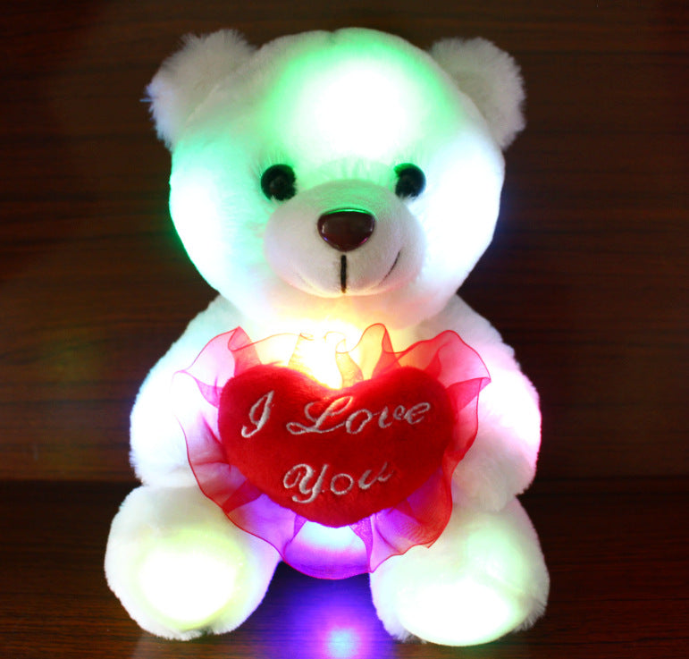 Love Colorful Luminous Bear Recording Hug Plush Toy Doll Birthday Gift