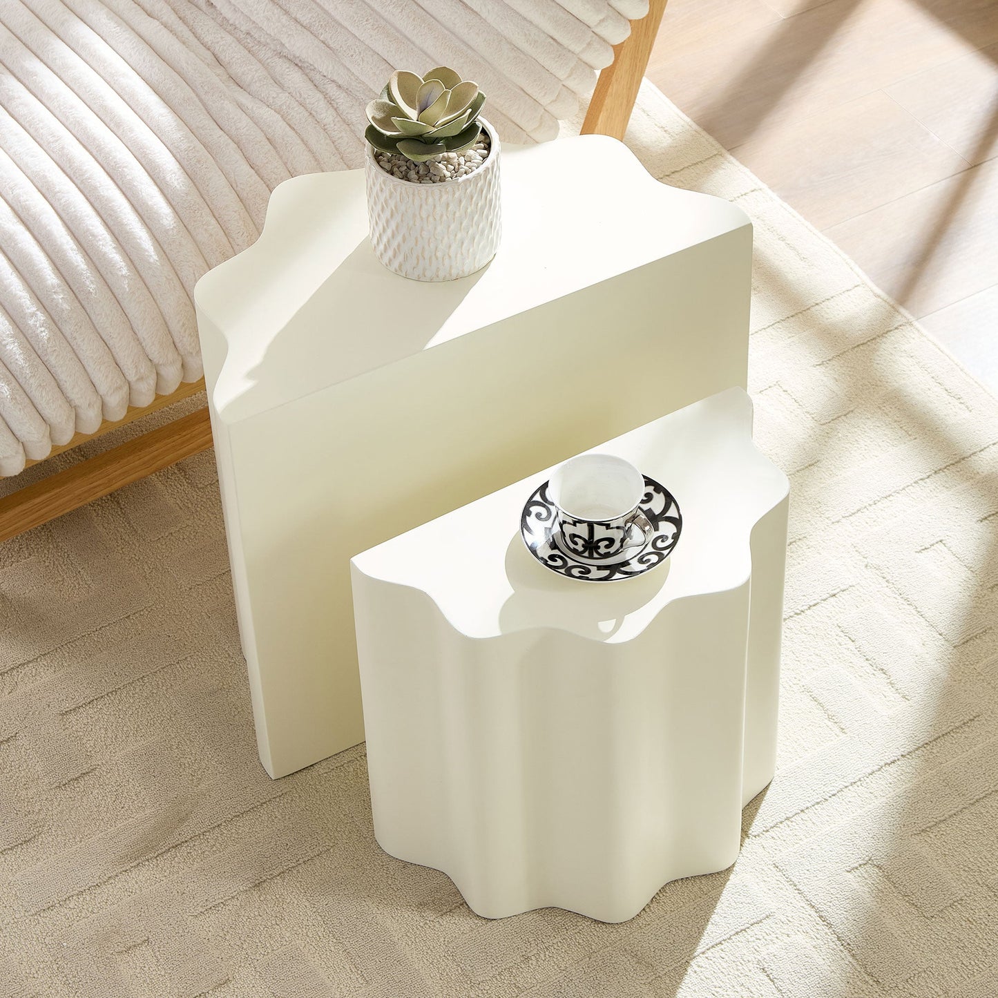 2PCS Set Side Table - Wavy Edges Design