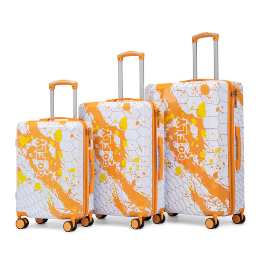 3-Piece PC Spinner Wheel Luggage Set in Orange