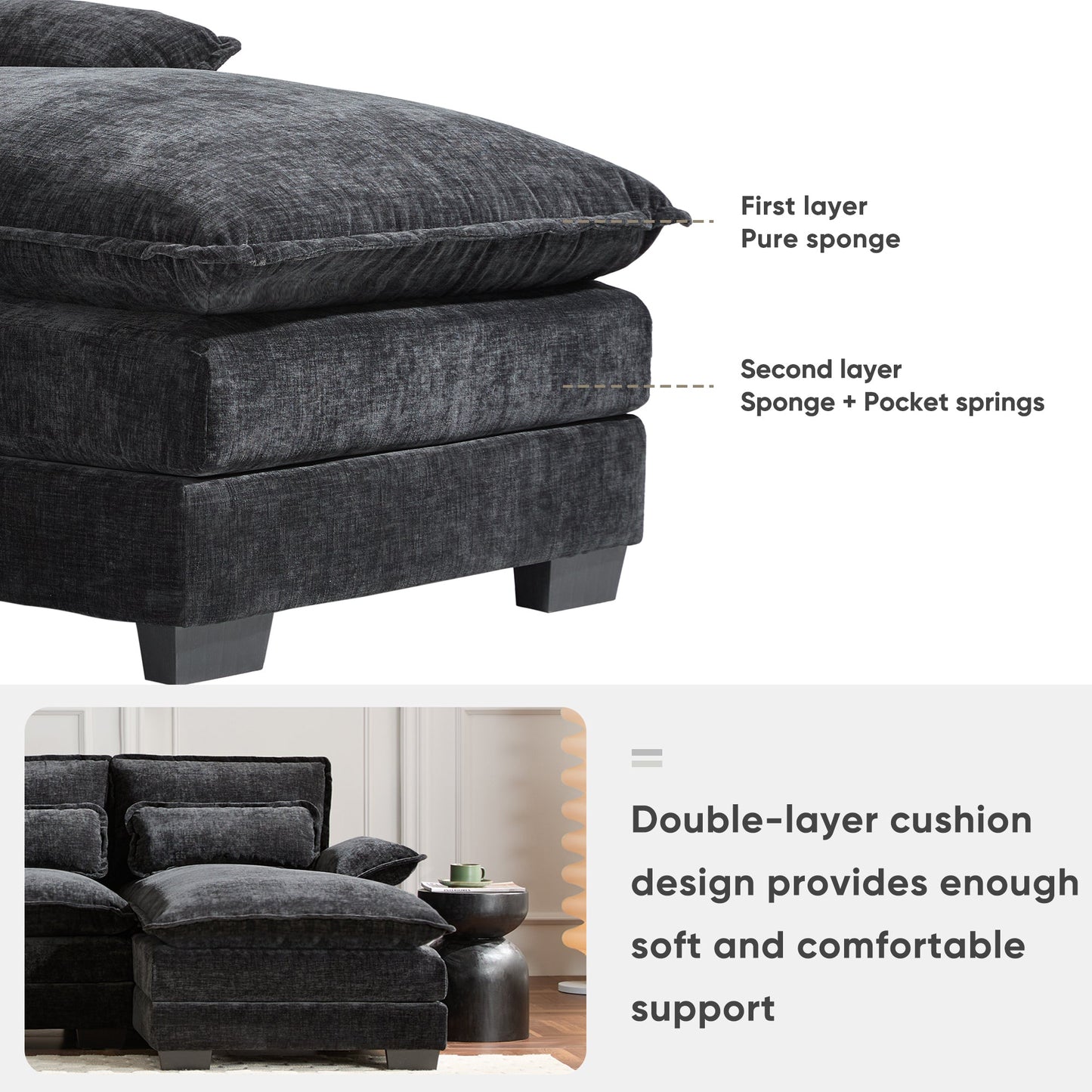 Modern U-Shaped Sectional Sofa with Console and USB Charger
