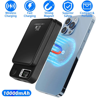 2 In 1 Magnetic Wireless Power Bank 10000mAh PD20W Fast Charger MagSafe Wireless Power Bank Fit for IOS Phones IOS Phone 14 Series And More
