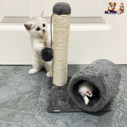 Cat Scratching Post Cat Kitten Sisal Scratch Post Toy w/ Tunnel & Lifelike Mouse Toy Pet Activity Play Fun