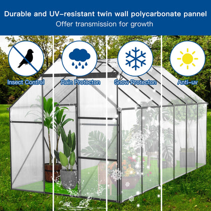 Polycarbonate house Raised Base And Anchor Aluminum Heavy Duty Walk-In houses For Outdoor Backyard In All Season