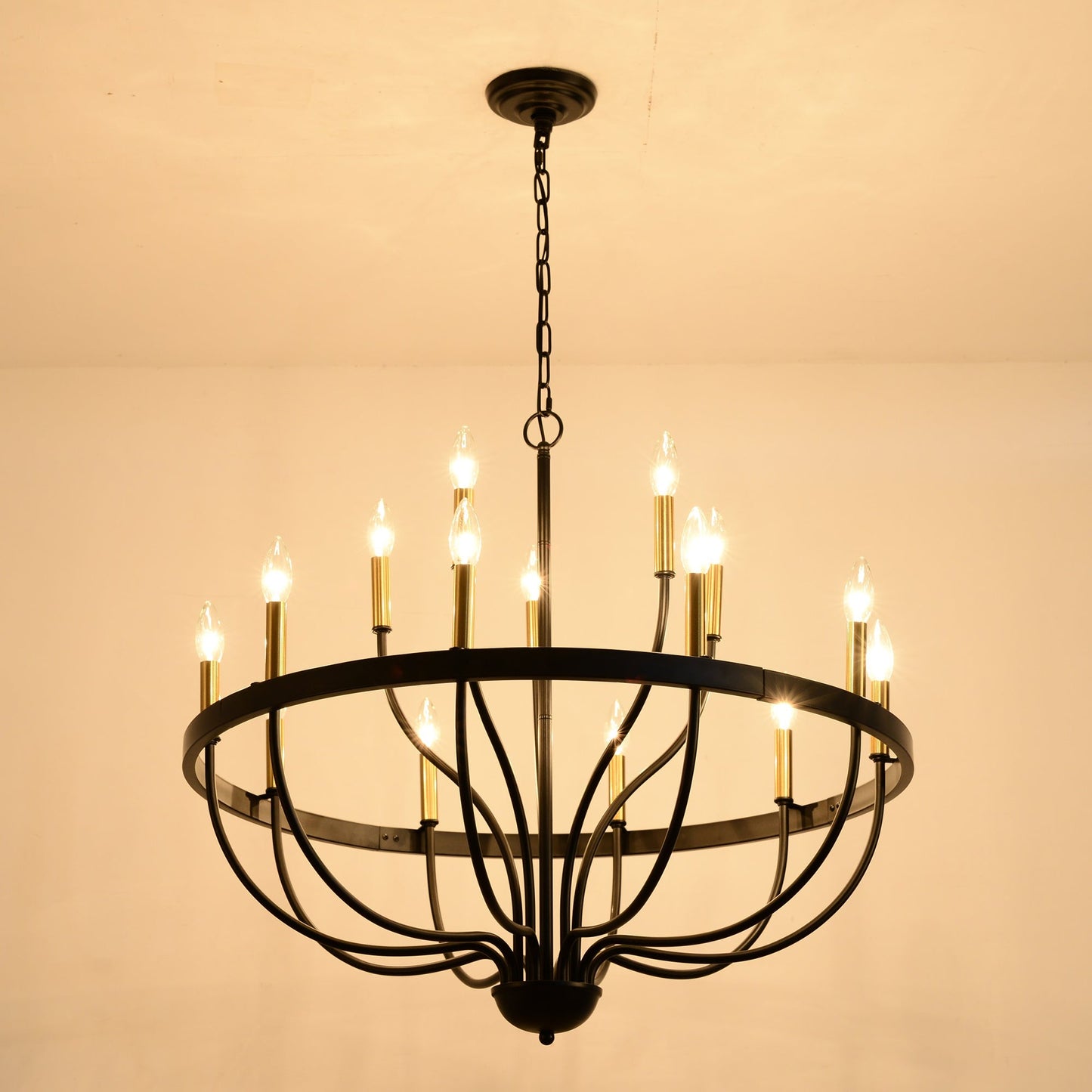15-Light Industrial Iron Candle Chandelier Modern Farmhouse Pendant Light