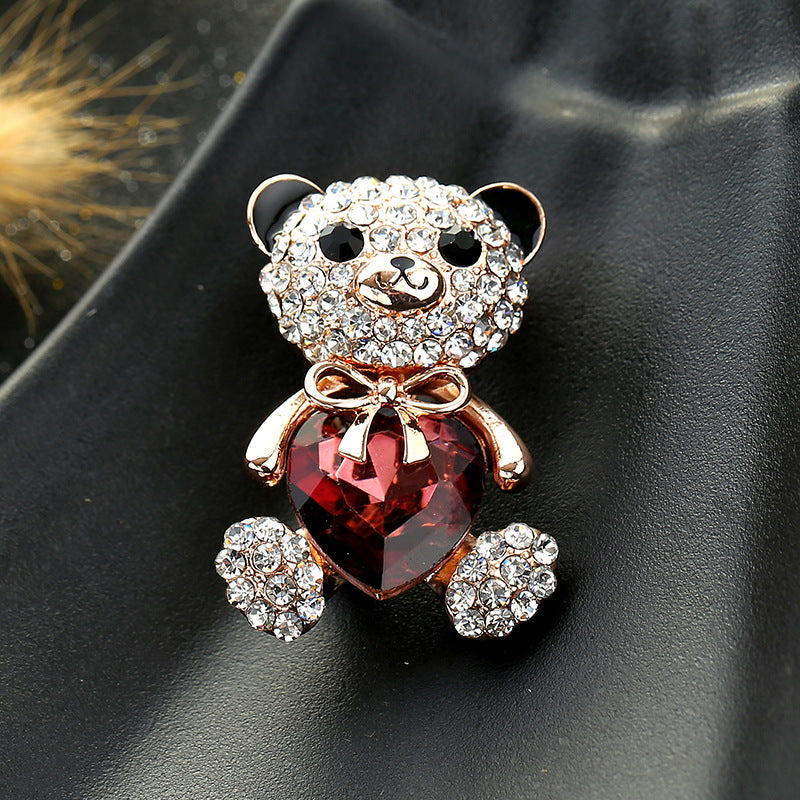Little bear love crystal brooch female