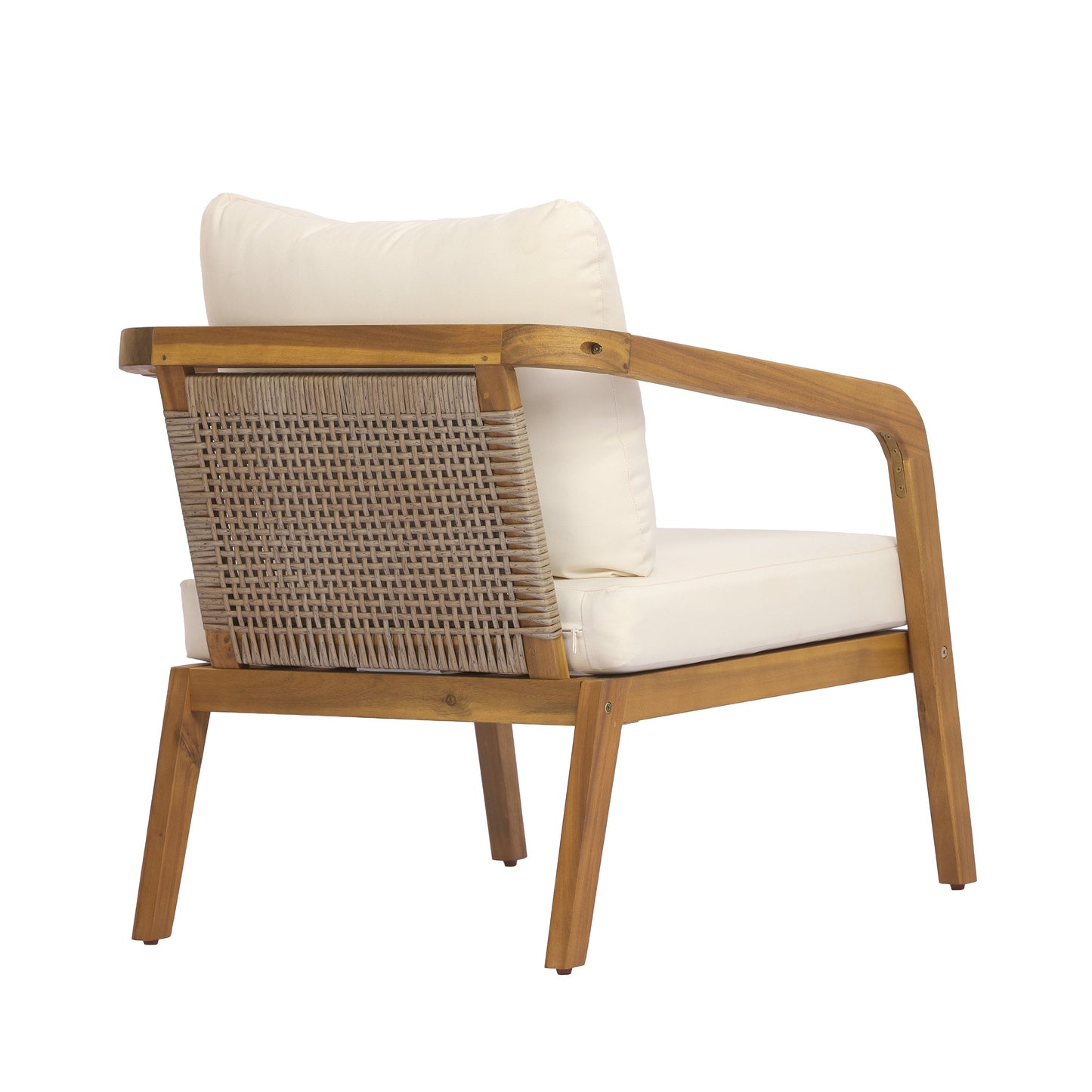 Acacia Wood Outdoor Patio Club Chair with PE Wicker Backrest & Cushions