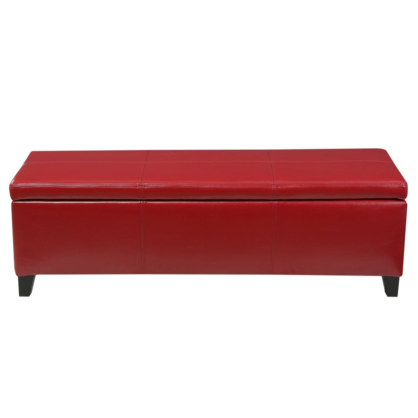 Upholstered PU Leather Storage Ottoman, Solid Wooden Legs