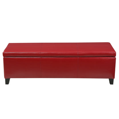 Upholstered PU Leather Storage Ottoman, Solid Wooden Legs