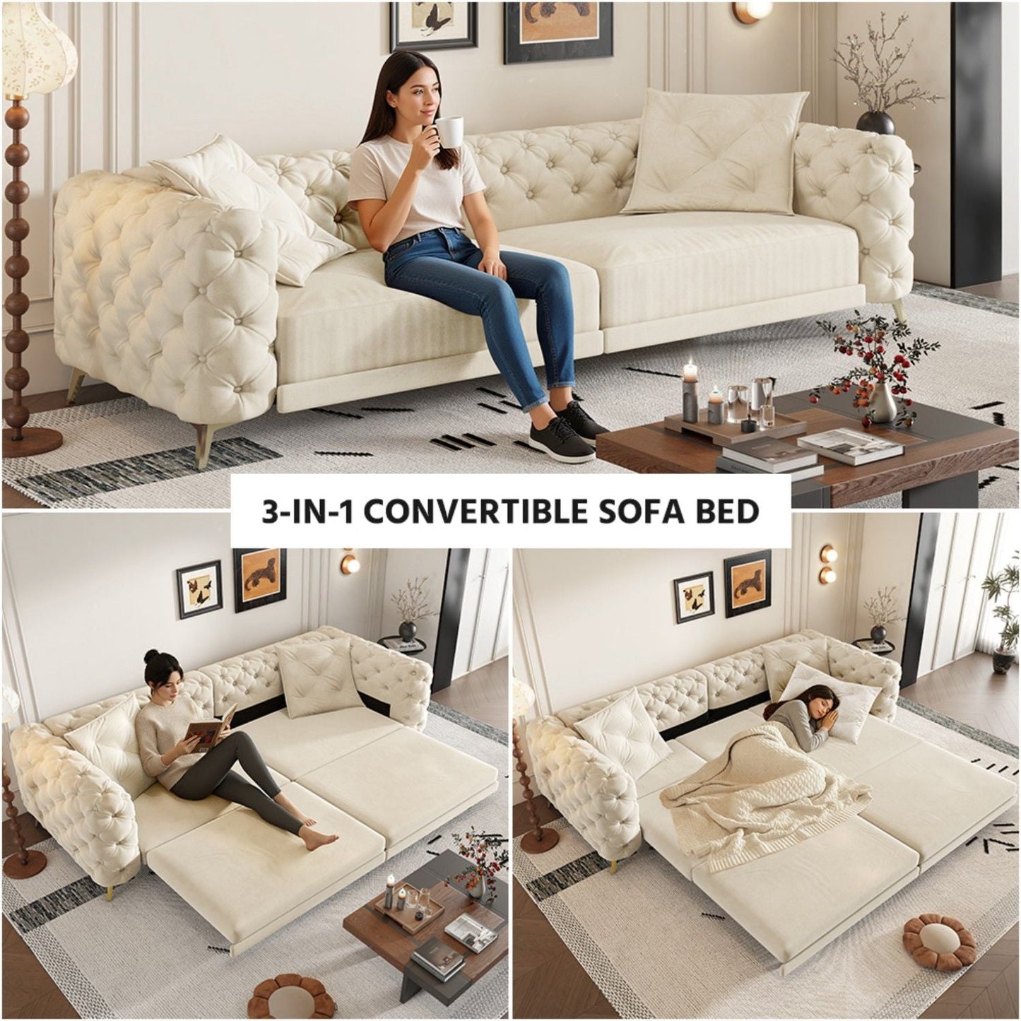 3-In-1 Convertible Sleeper Sofa