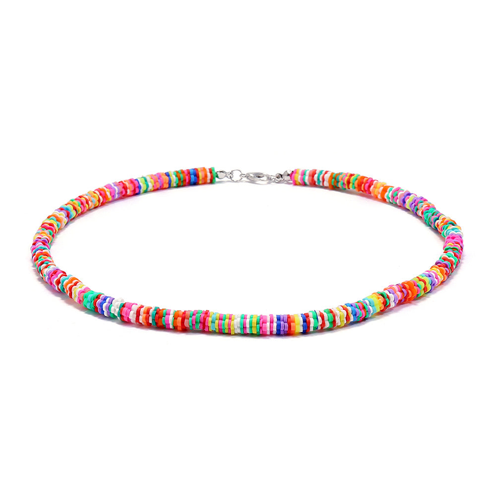Handmade String Polymer Clay Beads Choker Necklace