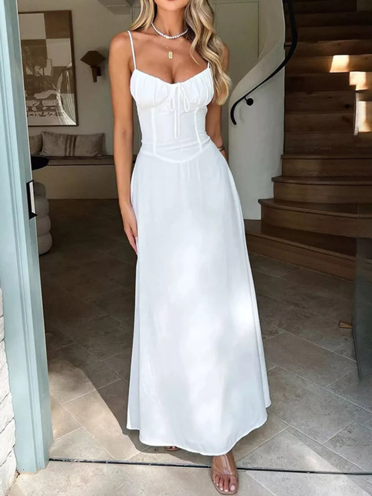 Tie Front Spaghetti Strap Maxi Dress