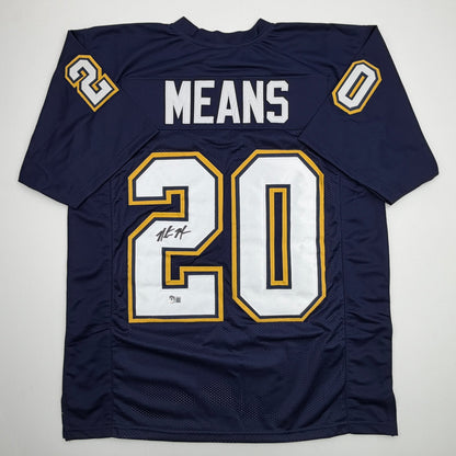 Autographed/Signed Natrone Means Los Angeles San Diego Navy Blue Football Jersey Beckett BAS COA