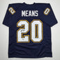 Autographed/Signed Natrone Means Los Angeles San Diego Navy Blue Football Jersey Beckett BAS COA