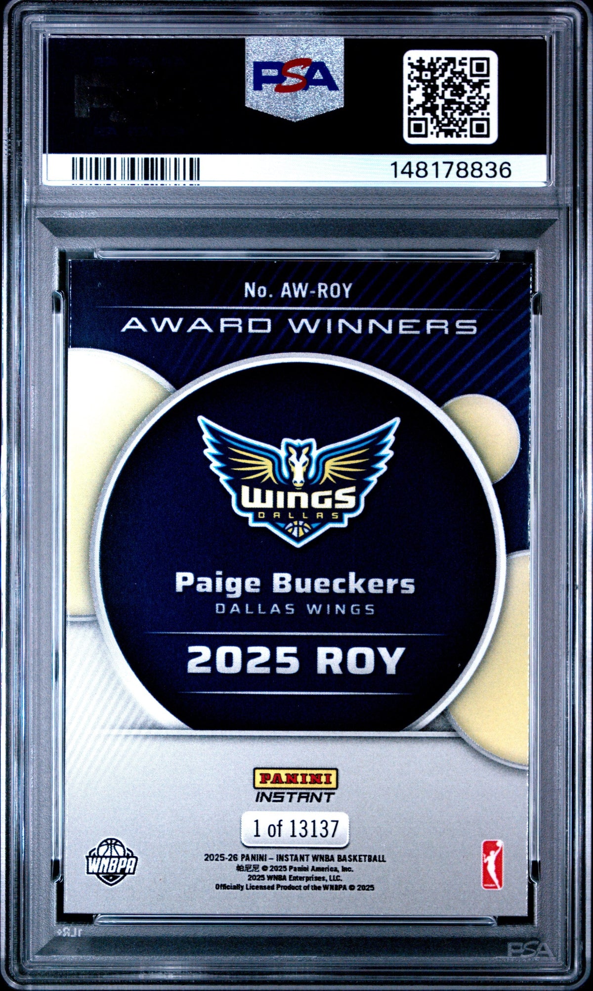Graded 2025 Panini Instant Paige Bueckers #ROY Rookie RC Basketball Card PSA 9 Mint