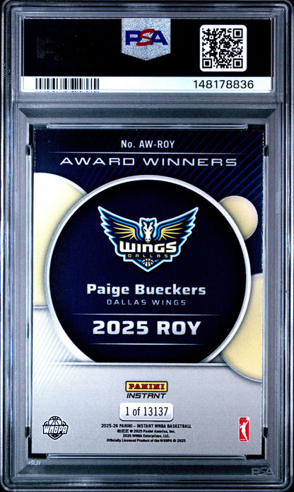 Graded 2025 Panini Instant Paige Bueckers #ROY Rookie RC Basketball Card PSA 9 Mint
