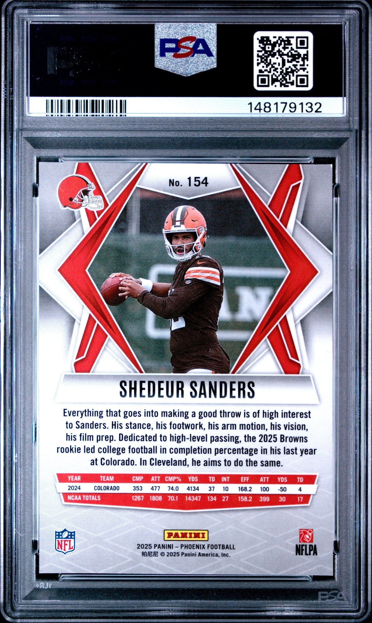 Graded 2025 Panini Phoenix Shedeur Sanders #154 Rookie RC Football Card PSA 10 Gem Mint