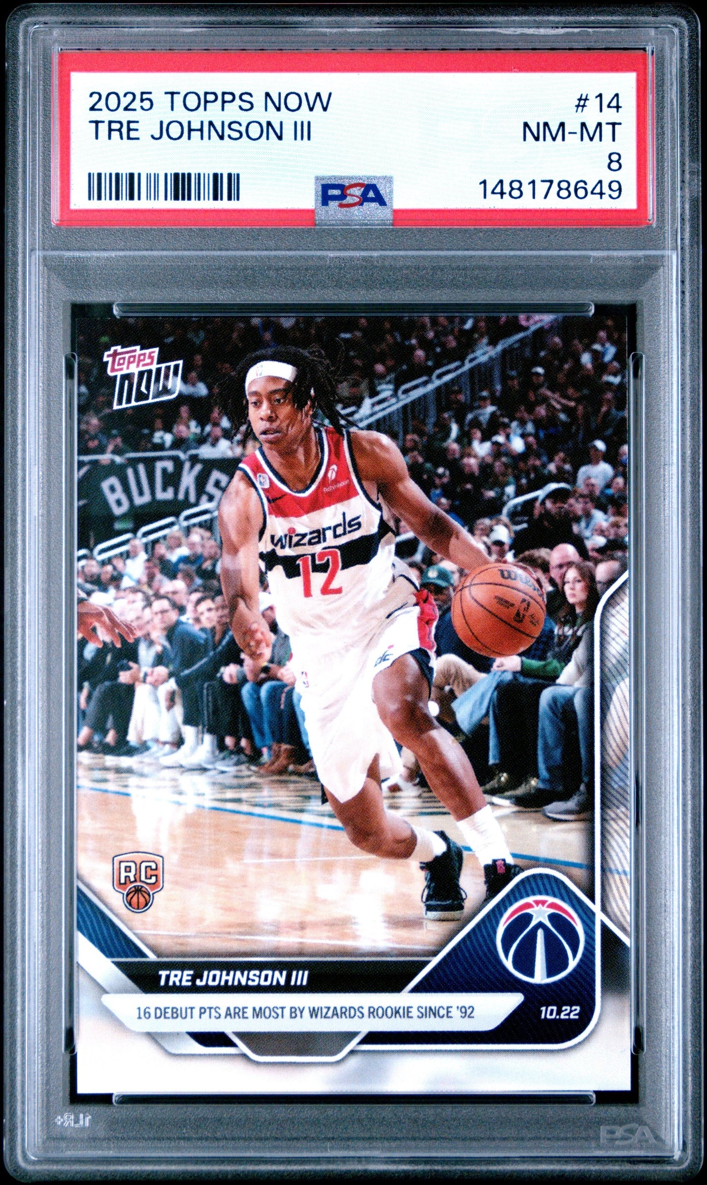 Graded 2025 Topps Now Tre Johnson III #14 Rookie RC Basketball Card PSA 8 Near Mint
