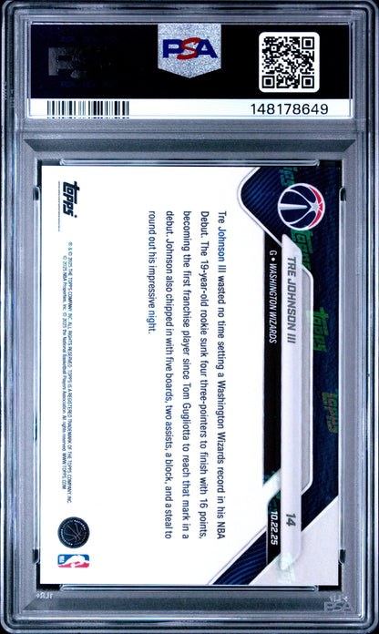 Graded 2025 Topps Now Tre Johnson III #14 Rookie RC Basketball Card PSA 8 Near Mint