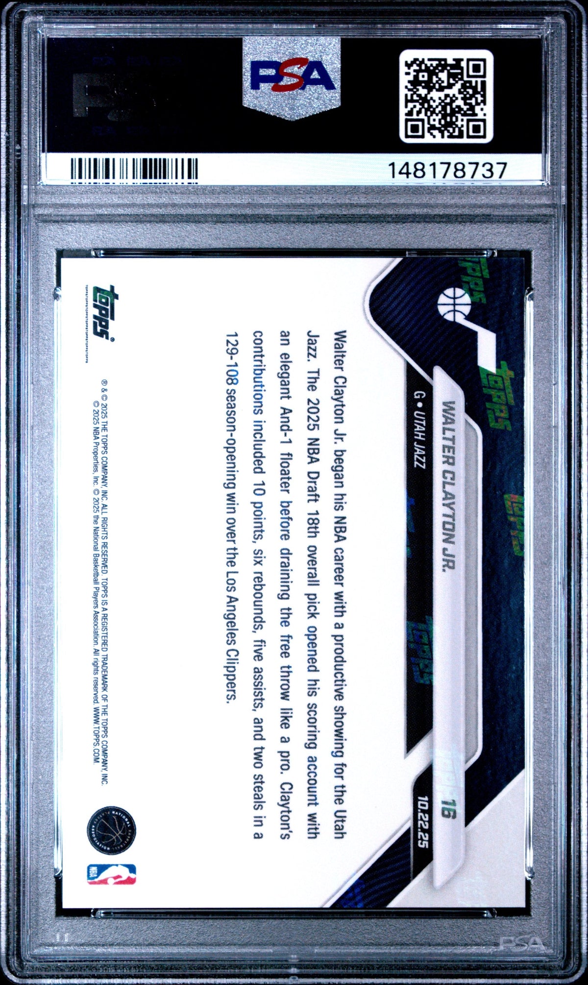 Graded 2025 Topps Now Walter Clayton Jr. #16 Rookie RC Basketball Card PSA 8 Near Mint