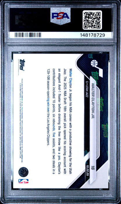 Graded 2025 Topps Now Walter Clayton Jr. #16 Rookie RC Basketball Card PSA 9 Mint