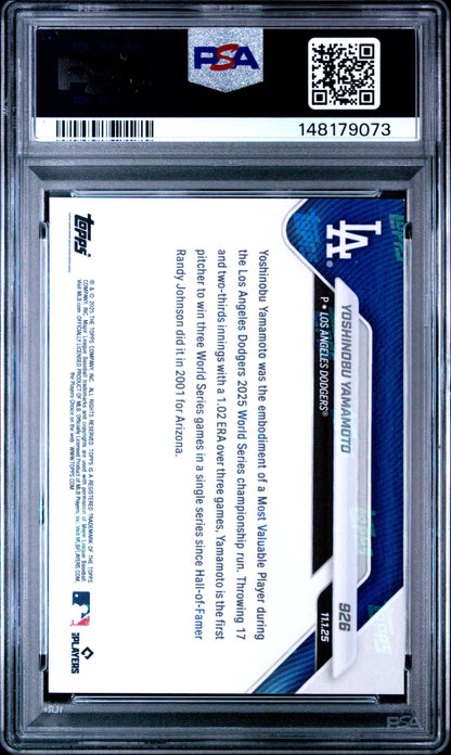 Graded 2025 Topps Now Yoshinobu Yamamoto #926 Baseball Card PSA 10 Gem Mint