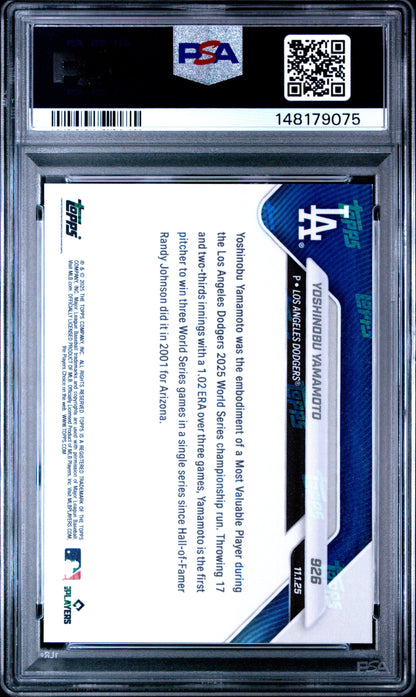 Graded 2025 Topps Now Yoshinobu Yamamoto #926 Baseball Card PSA 9 Mint