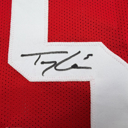 Autographed/Signed Trey Lance San Francisco Red Football Jersey Beckett BAS COA
