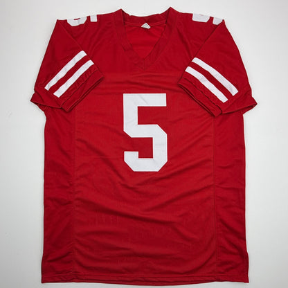 Autographed/Signed Trey Lance San Francisco Red Football Jersey Beckett BAS COA