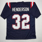 Autographed/Signed TreVeyon Henderson New England Blue Football Jersey Beckett BAS COA