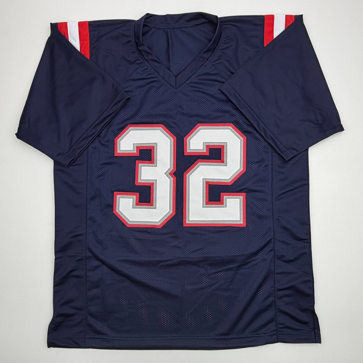 Autographed/Signed TreVeyon Henderson New England Blue Football Jersey Beckett BAS COA