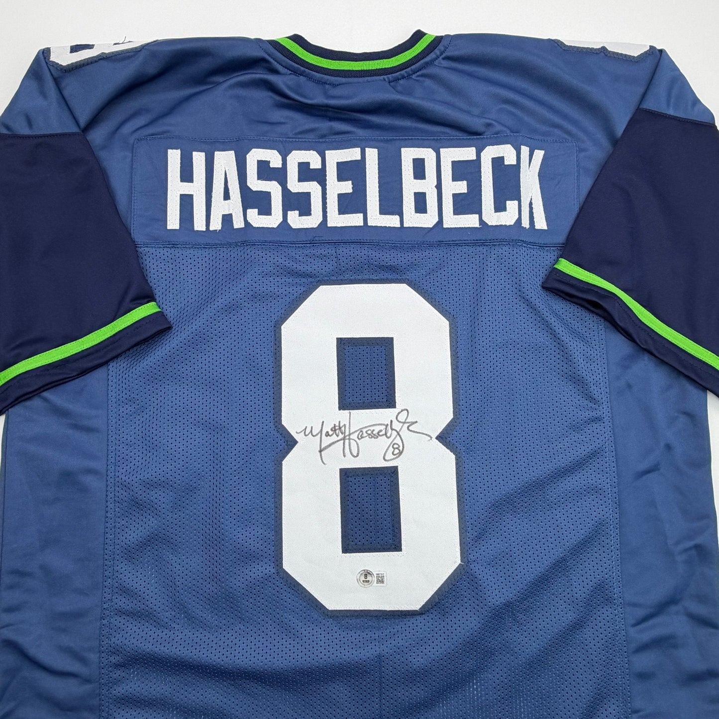 Autographed/Signed Matt Hasselbeck Seattle Blue Football Jersey Beckett BAS COA