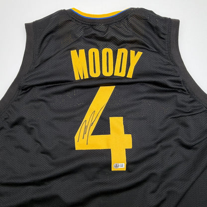 Autographed/Signed Moses Moody Golden State Black Basketball Jersey Beckett BAS COA