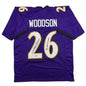 Autographed/Signed Rod Woodson SB XXXV Champs Baltimore Purple Football Jersey Beckett BAS COA