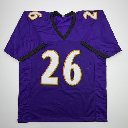 Autographed/Signed Rod Woodson SB XXXV Champs Baltimore Purple Football Jersey Beckett BAS COA