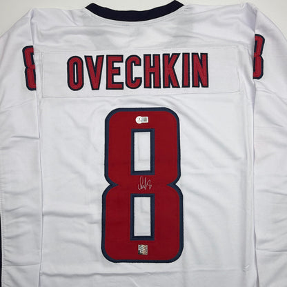 Autographed/Signed Alexander Alex Ovechkin Washington White Hockey Jersey Beckett BAS COA