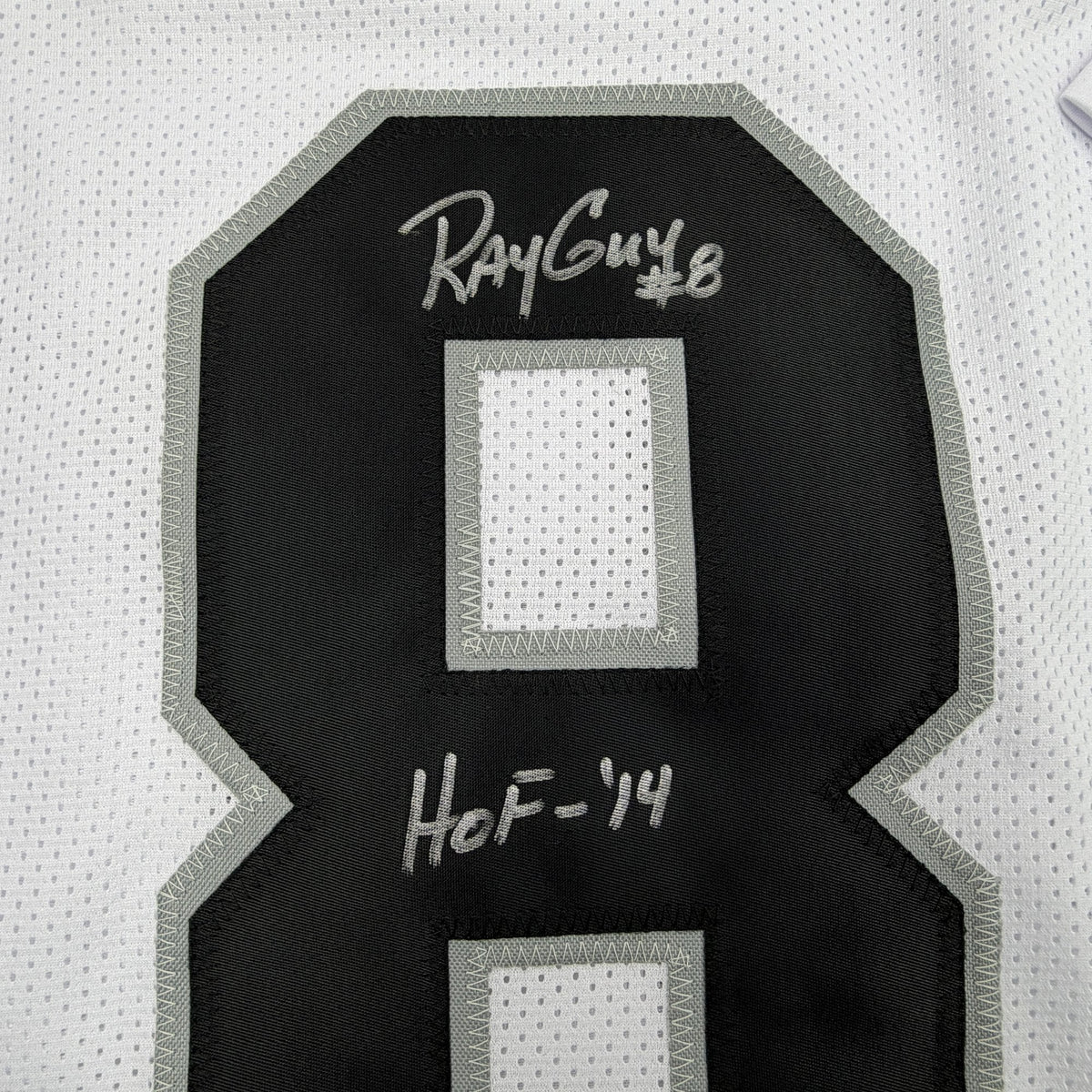 Autographed/Signed Ray Guy HOF 14 Oakland Las Vegas White Football Jersey JSA COA