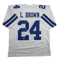 Autographed/Signed Larry Brown SB MVP Dallas White Football Jersey JSA COA
