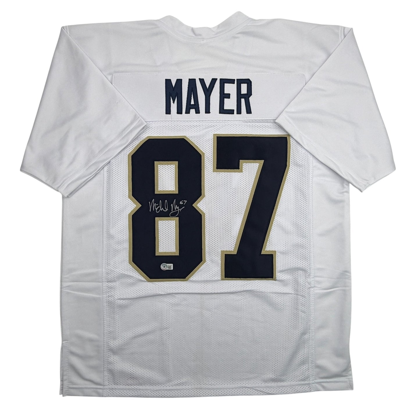 Autographed/Signed Michael Mayer Notre Dame White College Football Jersey Beckett BAS COA