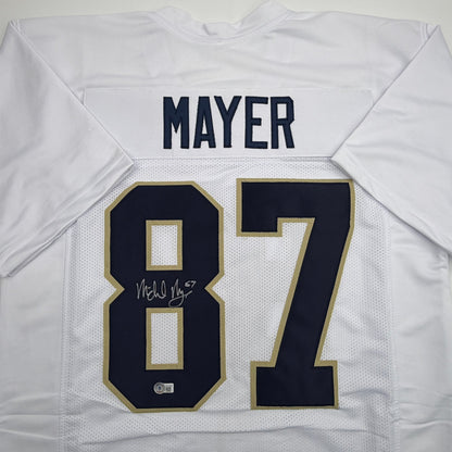 Autographed/Signed Michael Mayer Notre Dame White College Football Jersey Beckett BAS COA