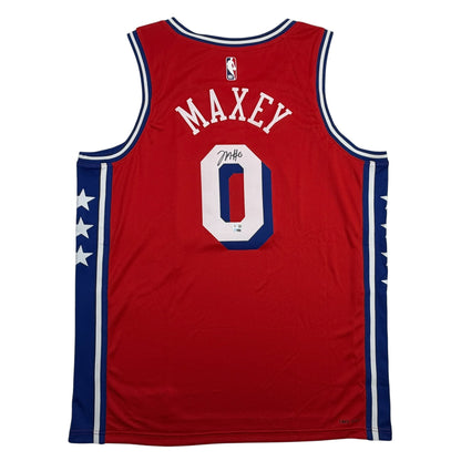 Autographed/Signed Tyrese Maxey Philadelphia 76ers Sixers Red Authentic Basketball Jersey Fanatics COA