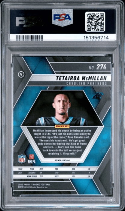 Graded 2025 Panini Mosaic Tetairoa McMillan #274 Reactive Yellow Rookie RC Football Card PSA 10 Gem Mint