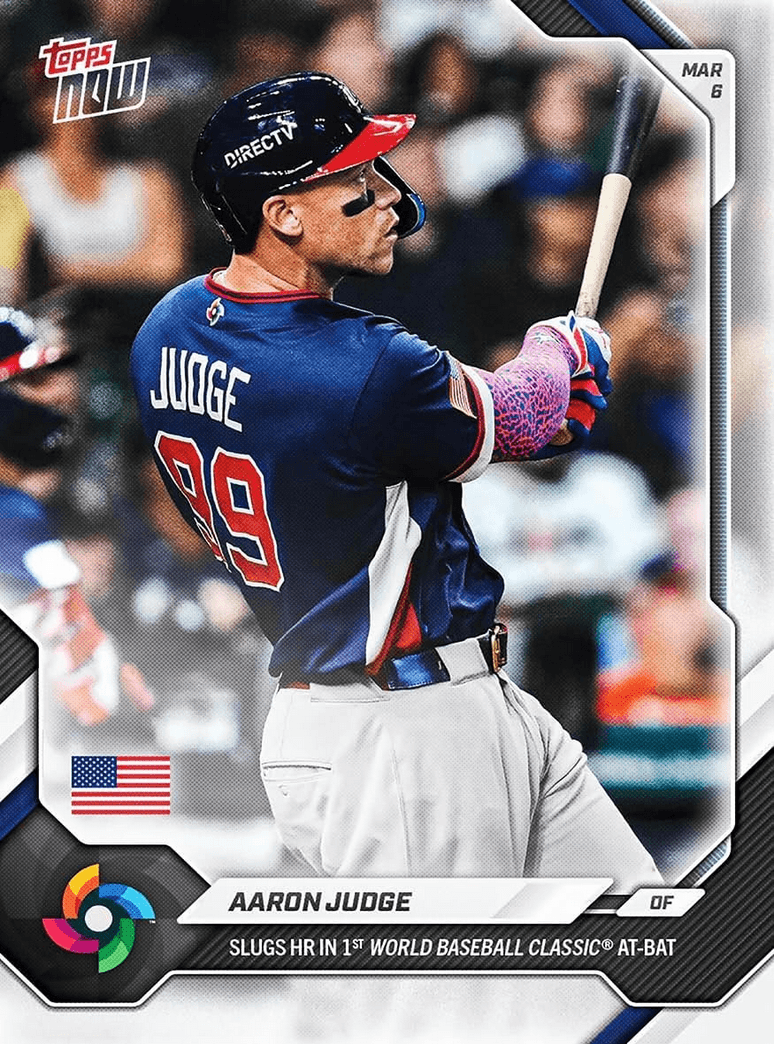 2026 Topps Now World Baseball Classic Aaron Judge #WB8 Slugs HR in 1st World Baseball Classic At-Bat Team USA Baseball Card