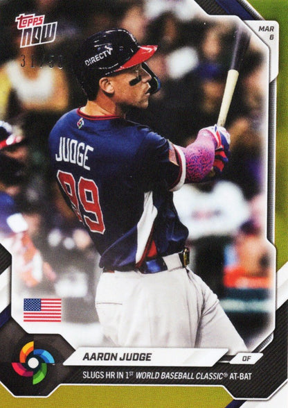 2026 Topps Now World Baseball Classic Aaron Judge #WB8 Gold Foil /50 Slugs HR in 1st World Baseball Classic At-Bat Team USA Baseball Card