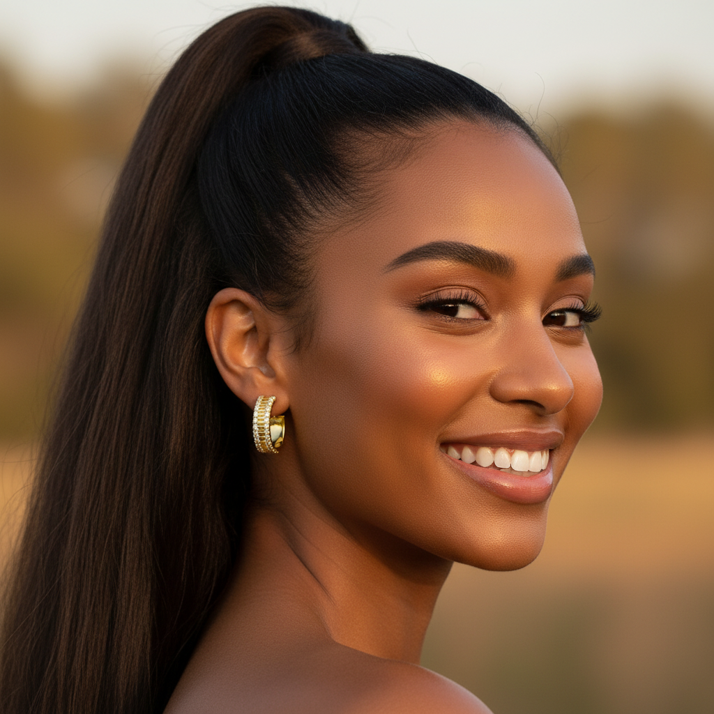 New Ace Luxe 14K Gold Zircon Gear Hoop Earrings | Stylish Ribbed Gold Huggies with Cubic Zirconia Accents