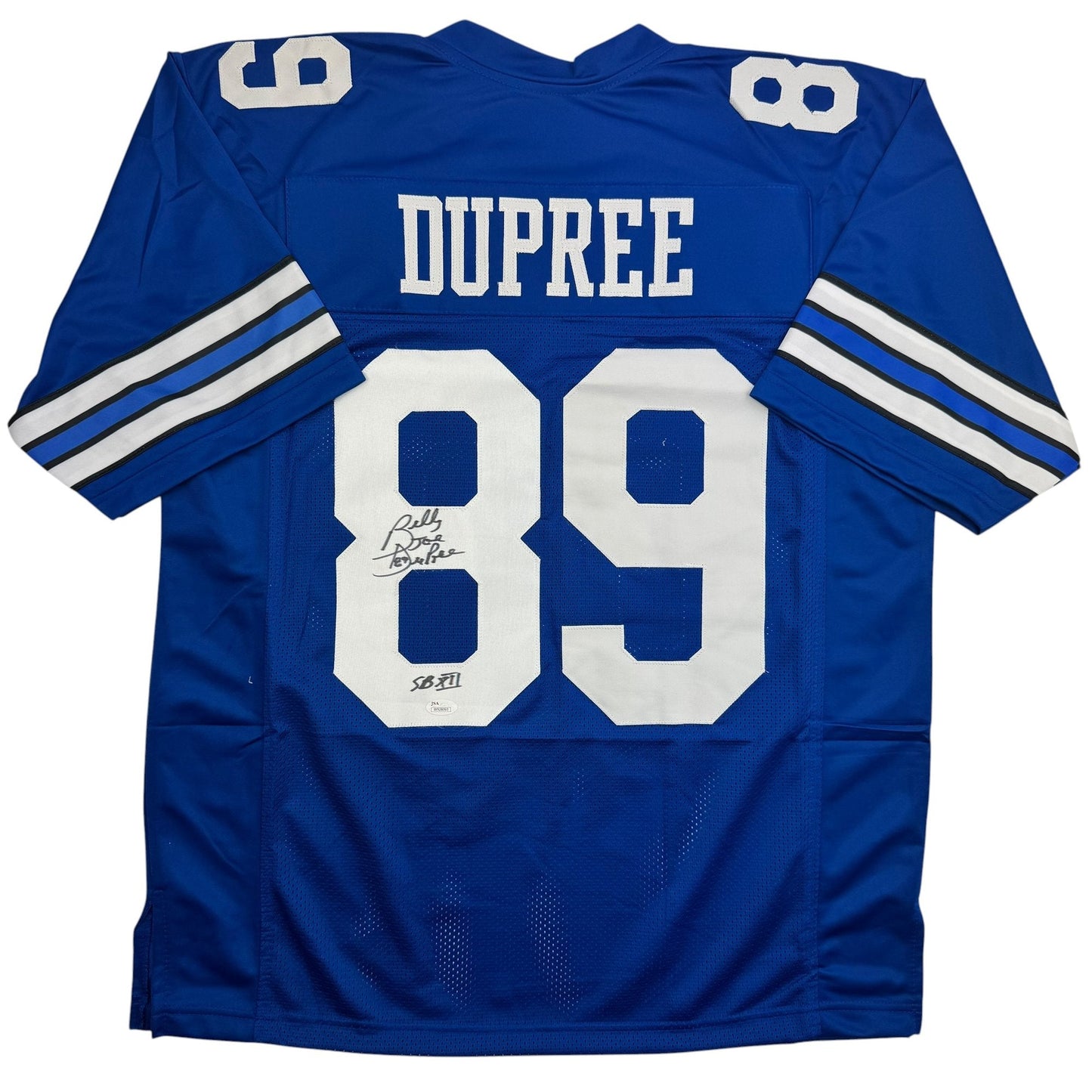 Autographed/Signed Billy Joe DuPree SB XII Dallas Blue Football Jersey JSA COA