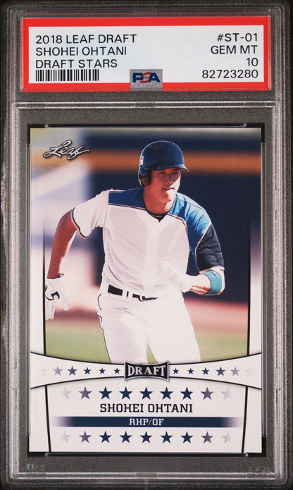 Graded 2018 Leaf Draft Shohei Ohtani #ST-01 Draft Stars Rookie RC Baseball Card PSA 10 Gem Mint