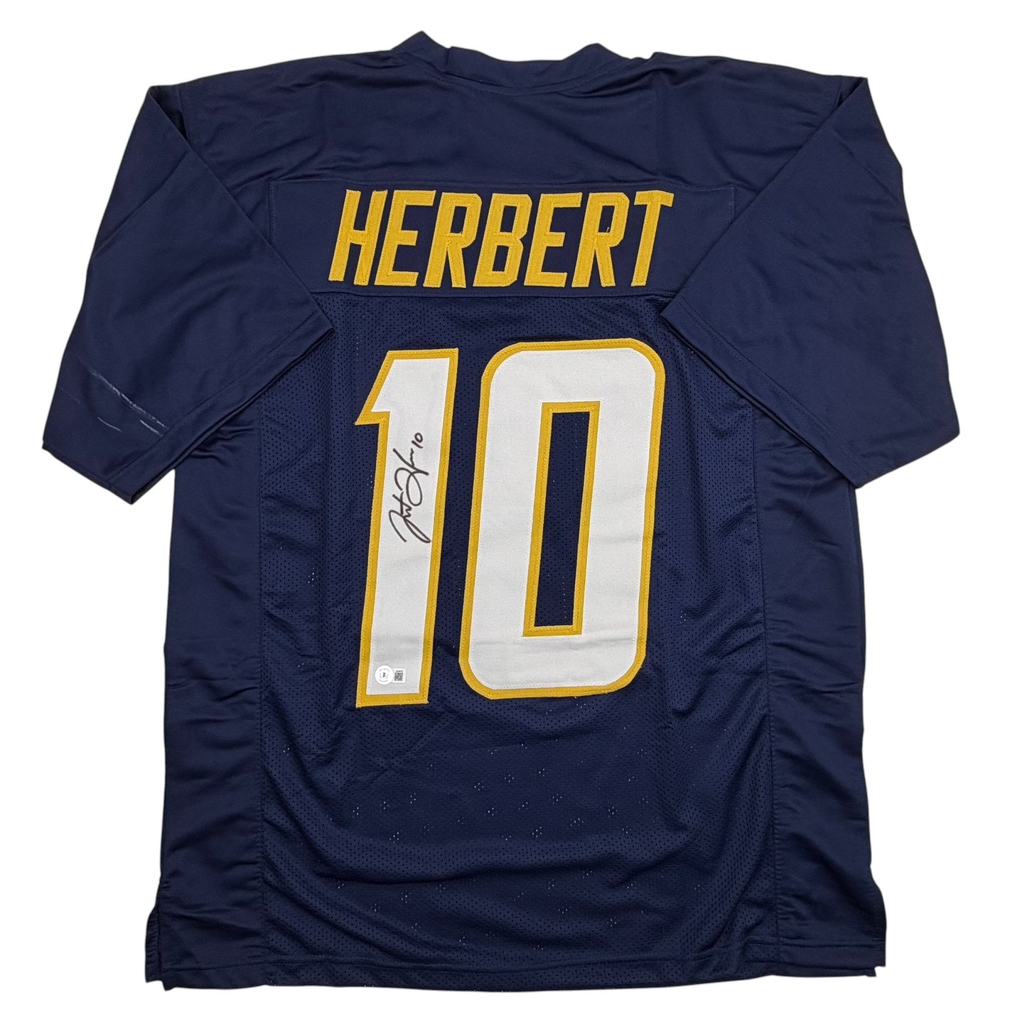 Autographed/Signed Justin Herbert Los Angeles San Diego Navy Blue Football Jersey Beckett BAS COA