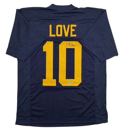 Autographed/Signed Jordan Love Green Bay Blue Retro Football Jersey Beckett BAS COA
