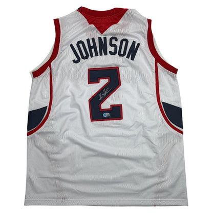 Autographed/Signed Joe Johnson Atlanta White Basketball Jersey Beckett BAS COA